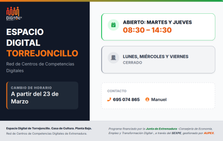 Imagen Cambio de horario – Espacio Digital de Torrejoncillo.