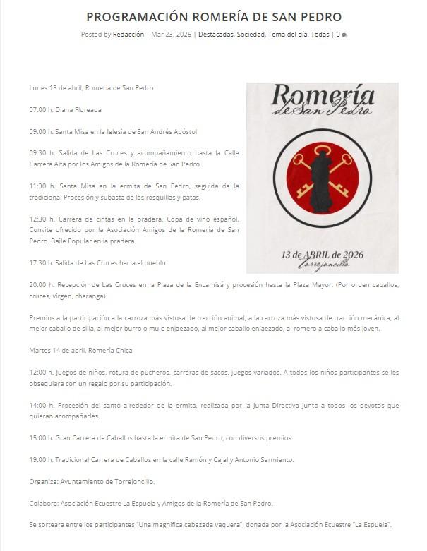 Imagen 13 de Abril - Programacion de la Romeria de San Pedro.
